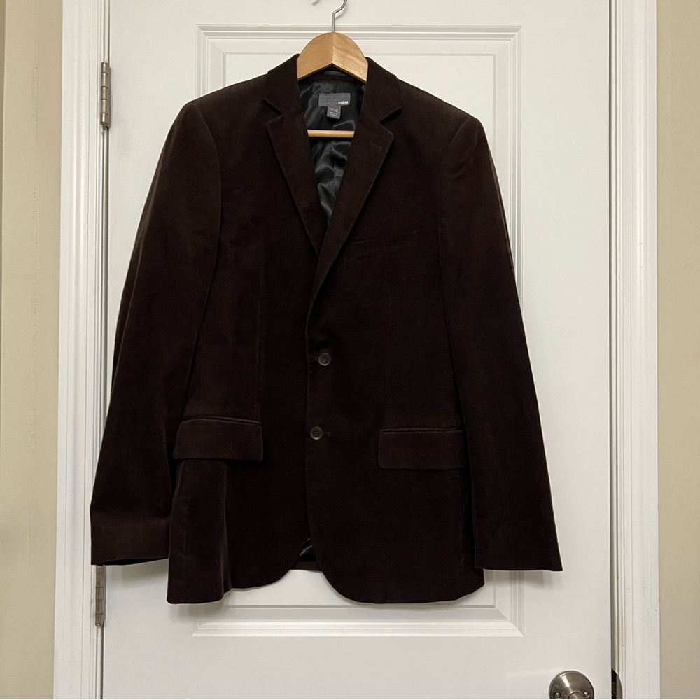 H&M Dark Brown Corduroy Blazer Jacket Two Button Sz 38R